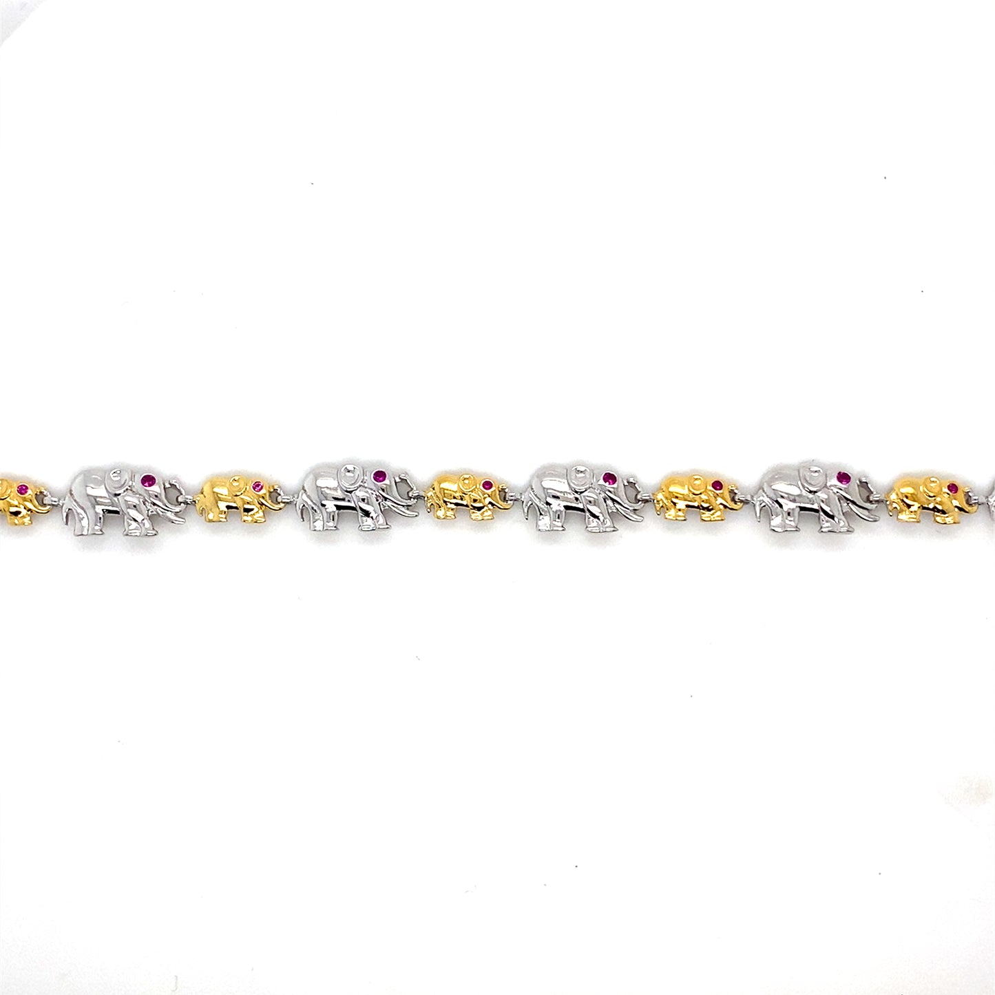 Two-Tone Plated Sterling Silver Adjustable Elephant Bracelet with Clear & Ruby Red CZ