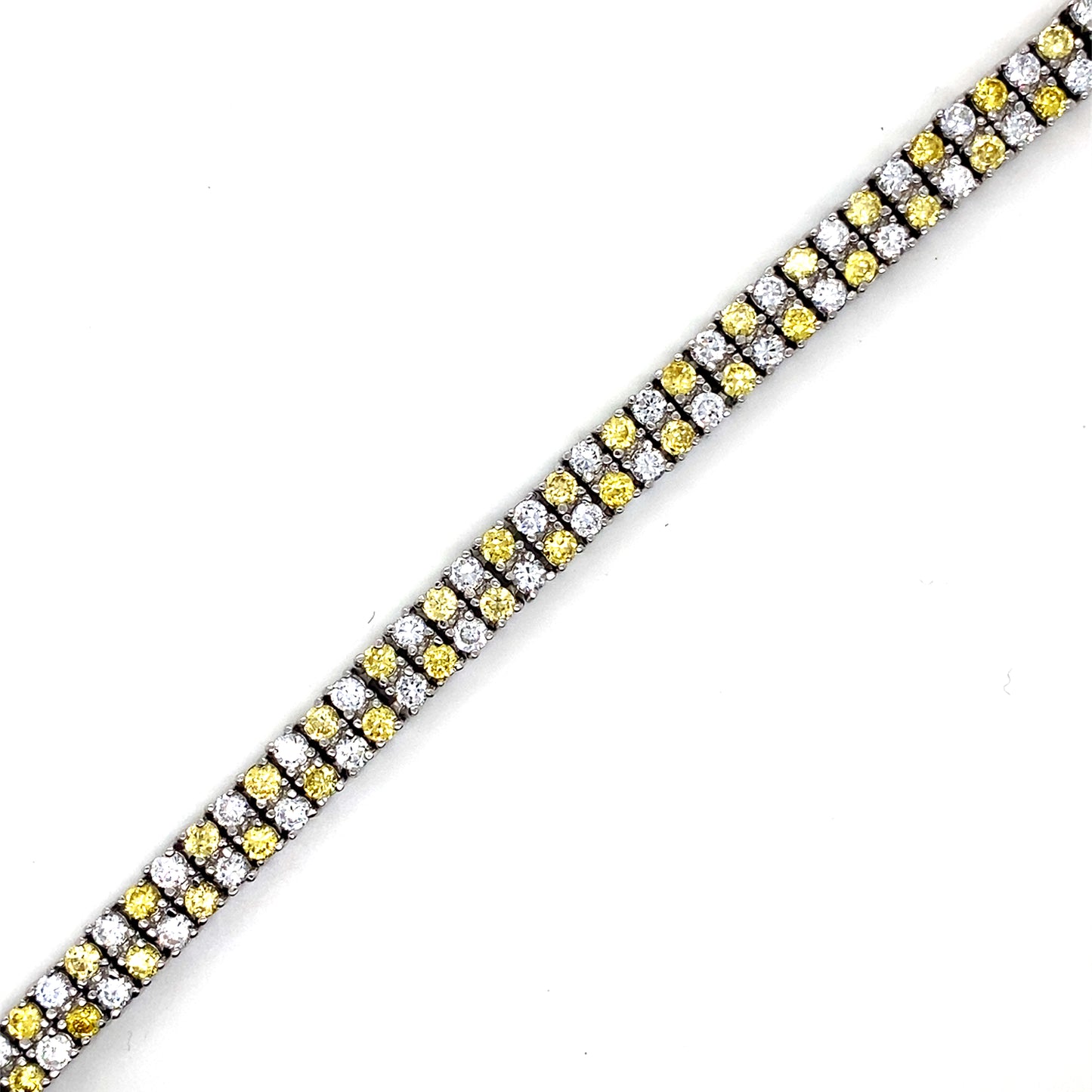 925 Sterling Silver Men's 2 Row Clear and Yellow CZ Bubble Bracelet