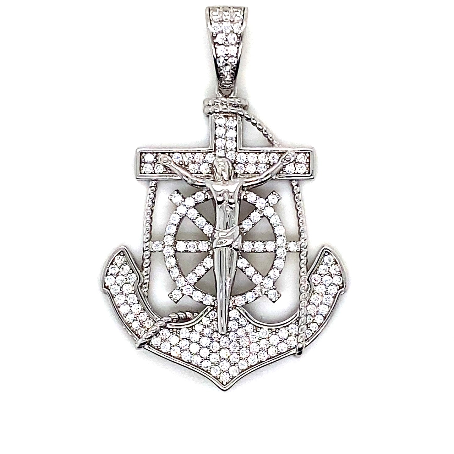 925 Silver CZ Crucifix Anchor Pendant