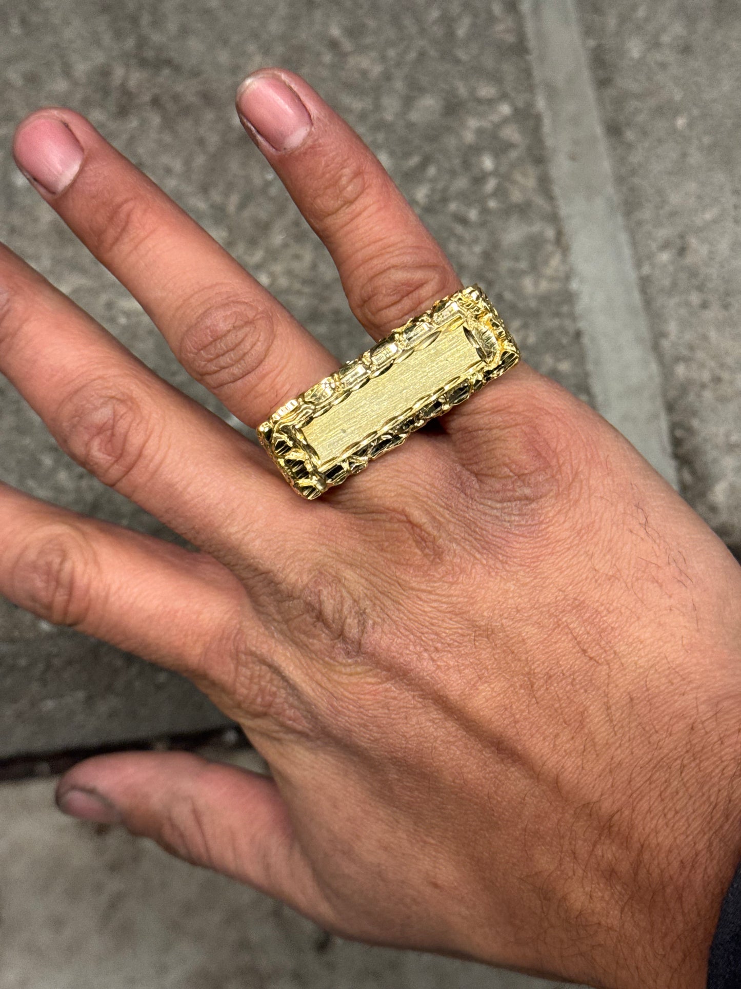 925 Silver Double Finger Nugget Name Plate Ring