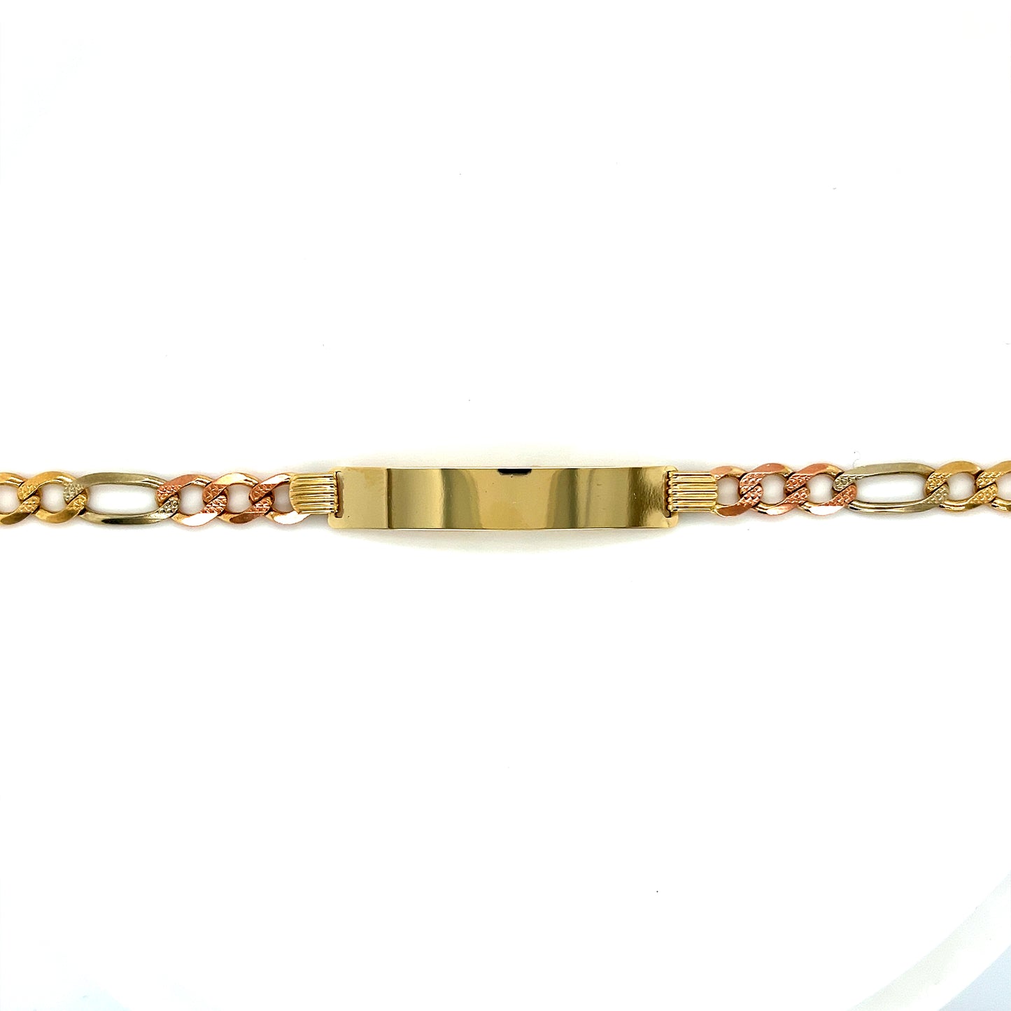 14K Multi-Tone Figaro Link ID Bracelet 8 1/4”
