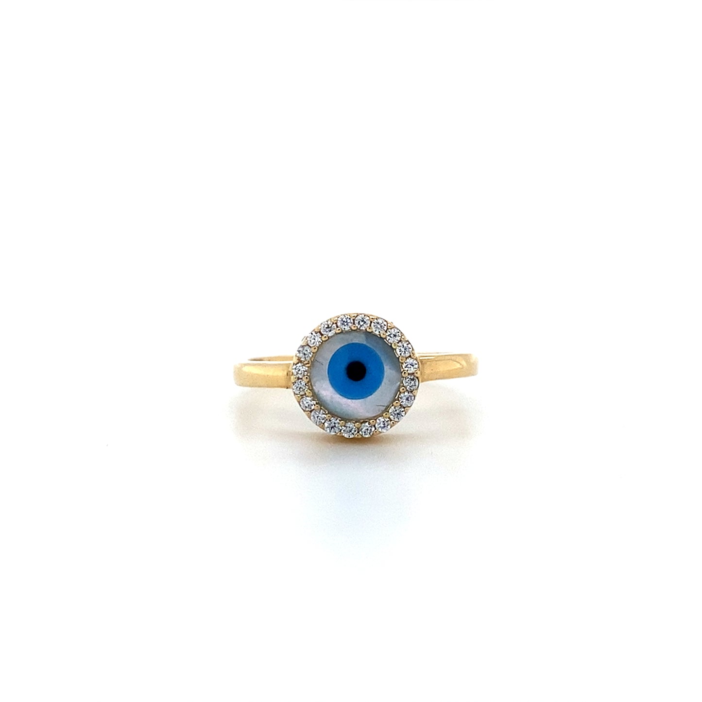 14K Yellow Gold Round Evil Eye Ring