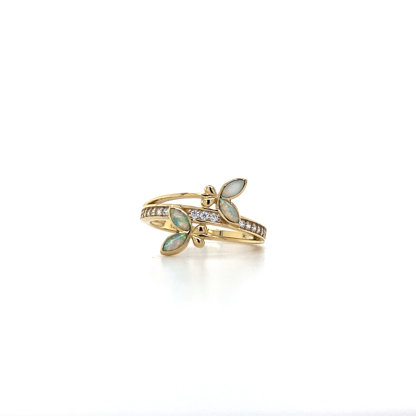 14K Yellow Gold Butterfly Ring Lab Created Opal
