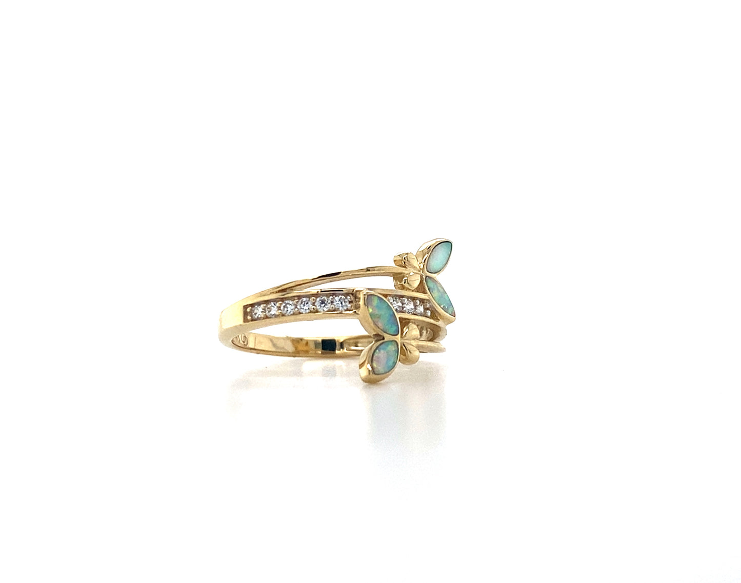 14K Yellow Gold Butterfly Ring Lab Created Opal
