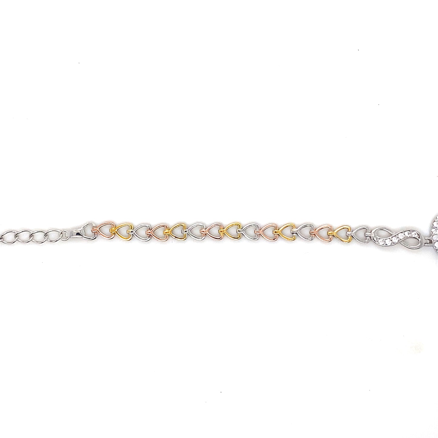 Three-Tone Plated Sterling Silver Diamond-Cut Heart Guadalupe Bracelet with Clear CZ – Adjustable (16.8mm x 15.1mm)