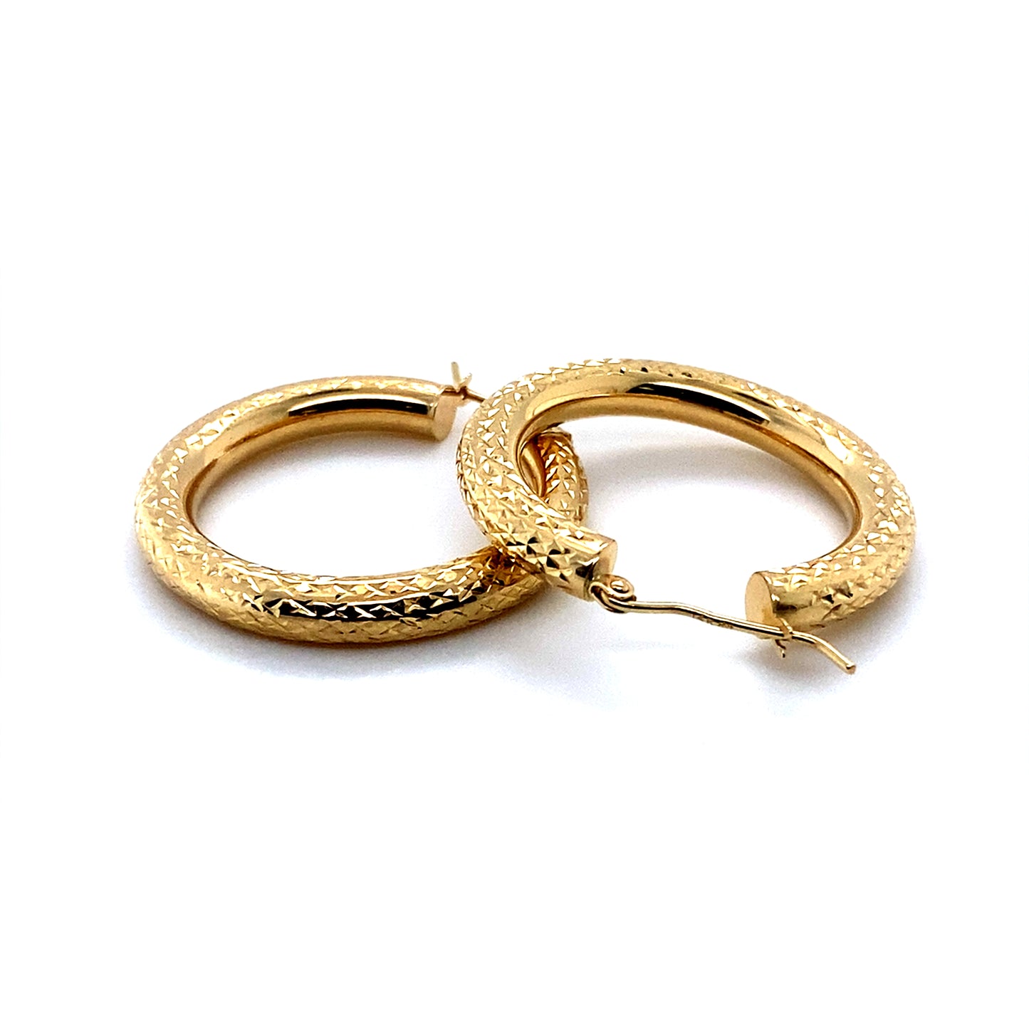 14K Yellow Gold Diamond Cut Hoop Earring