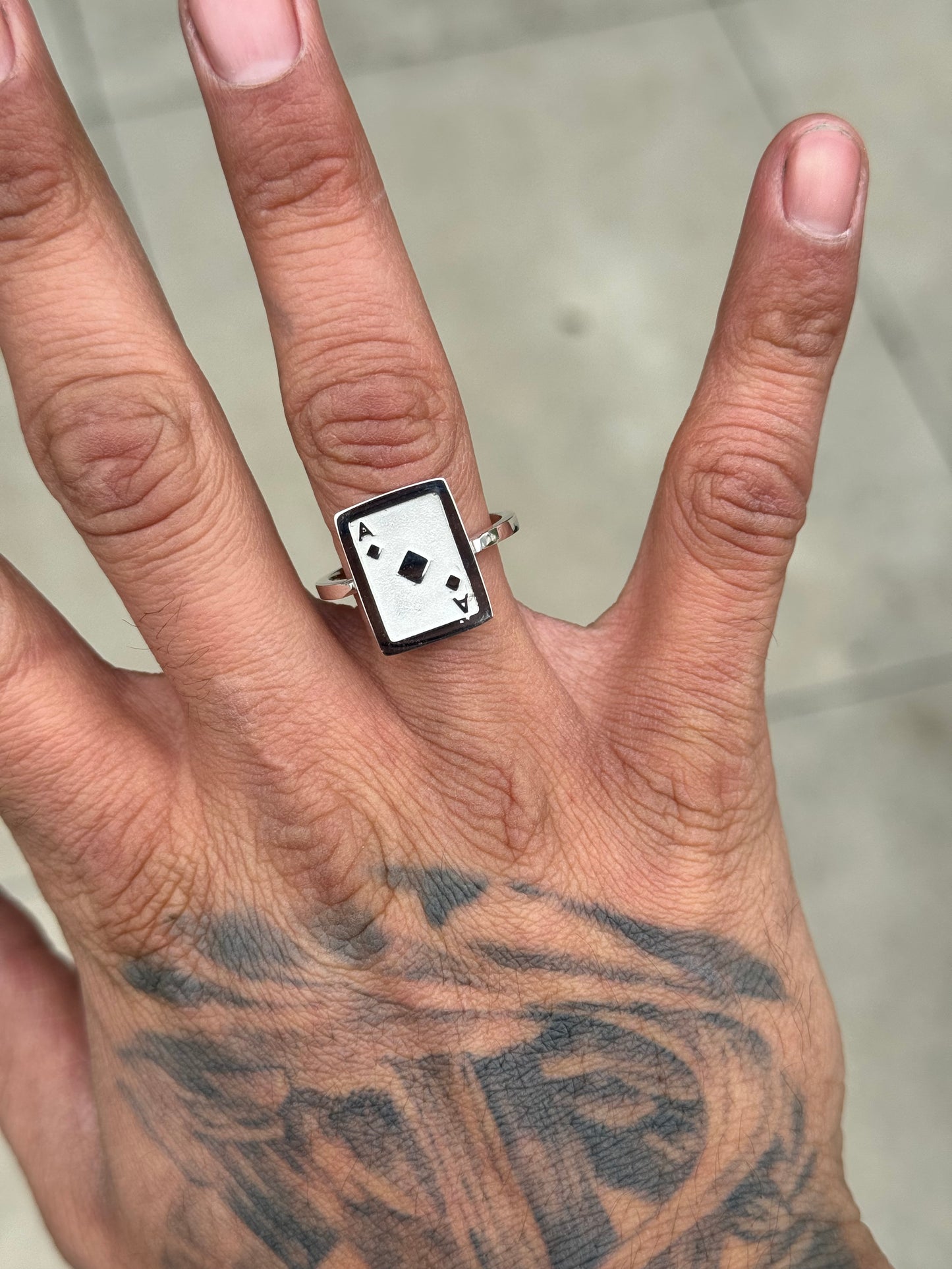 925 Silver Ace Card Ring