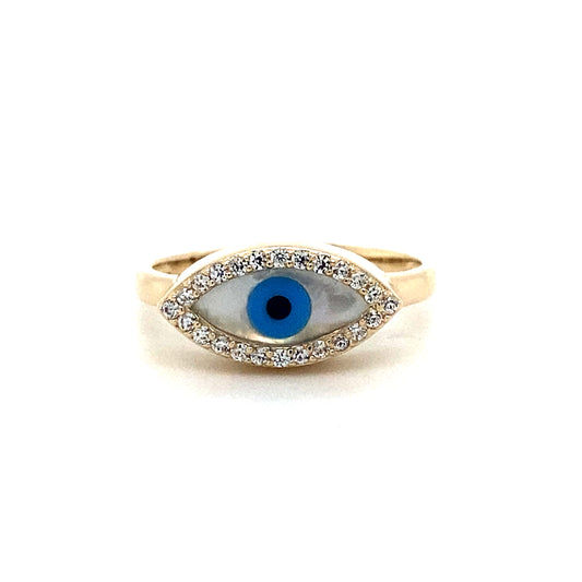 14K Yellow Gold Evil Eye Ring