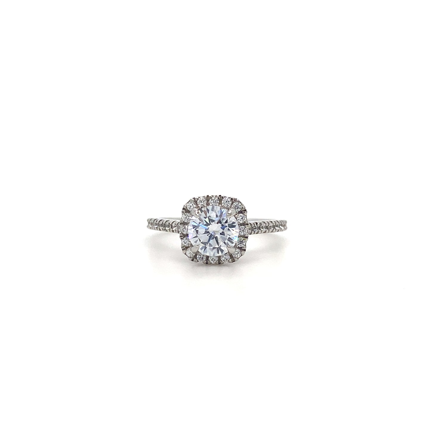 14K White Gold Round Halo Engagement Ring Set