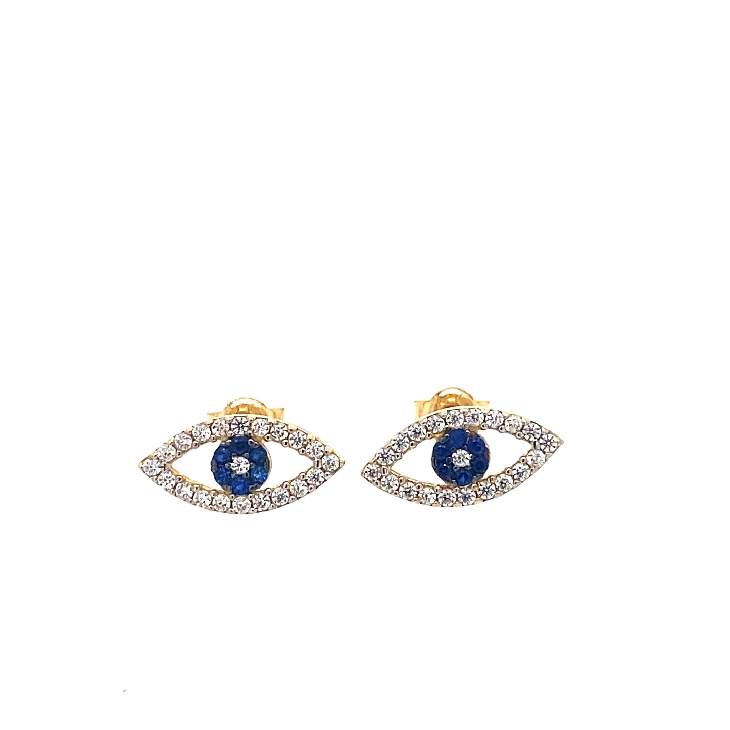 14K Yellow Gold Evil Eye Earrings