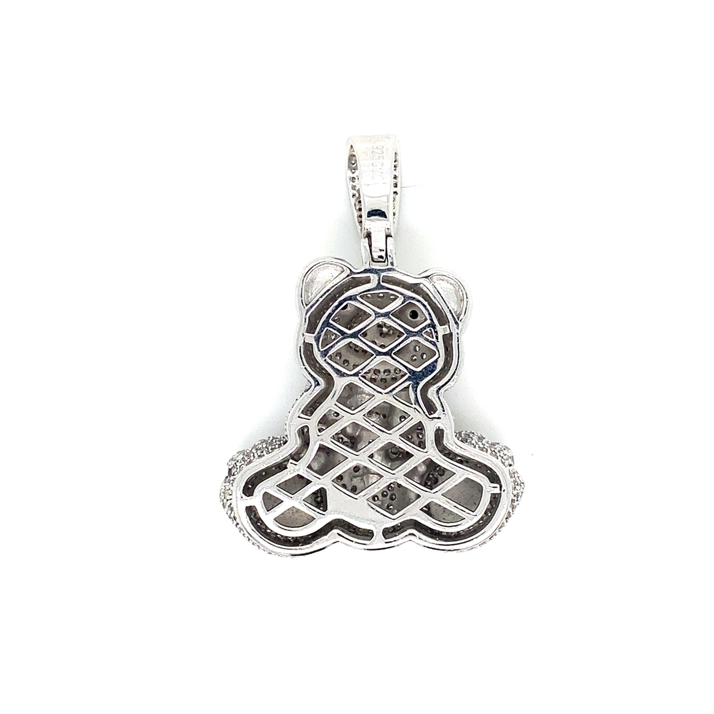 Teddy Bear Pendant W/ Red Enamel In 925 Sterling Silver