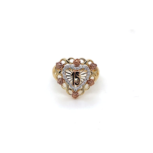 14K Two Tone 15 Anos Quinceanera Ring