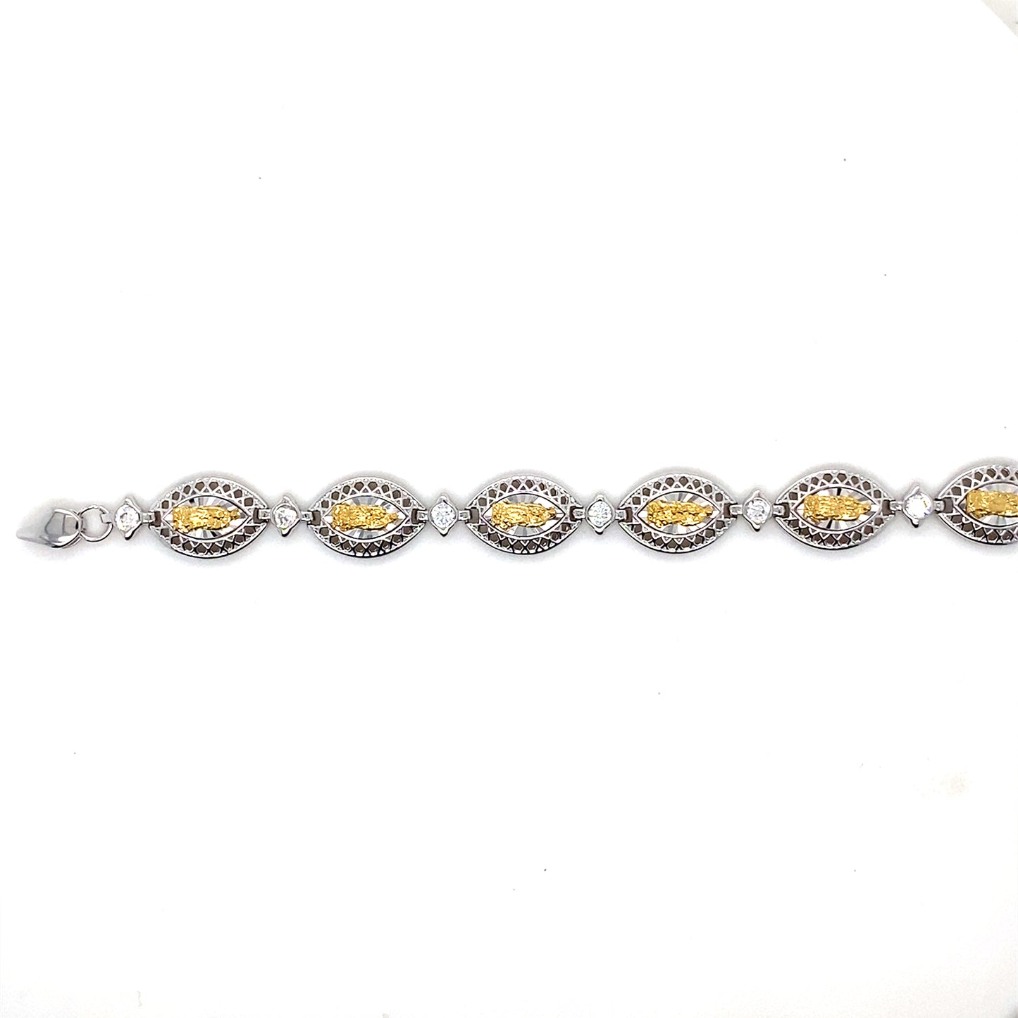 925 Sterling Silver 2 Toned 8mm Oval Mary Link Tennis Bracelet