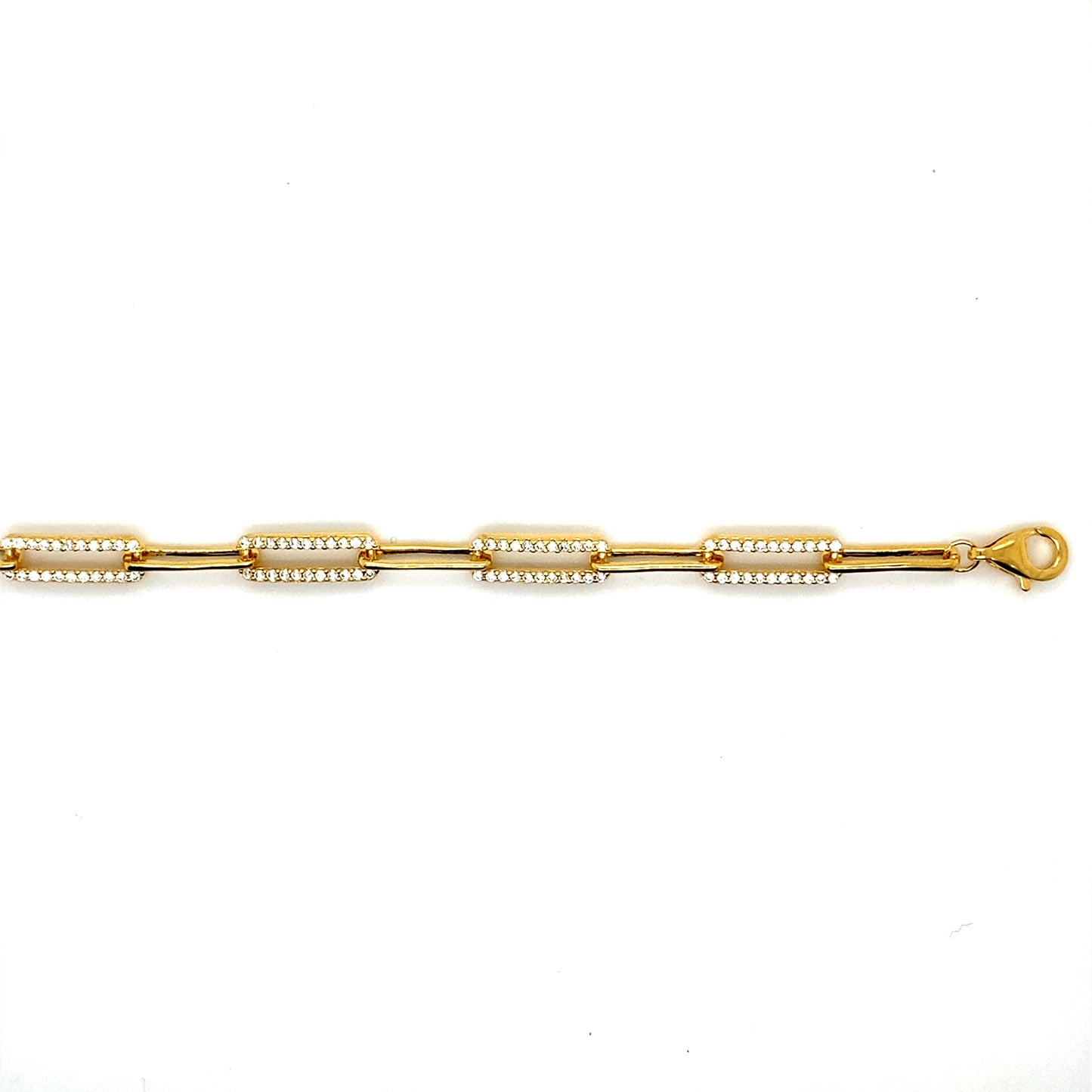 Gold-Plated Sterling Silver Paperclip Bracelet with CZ Accents