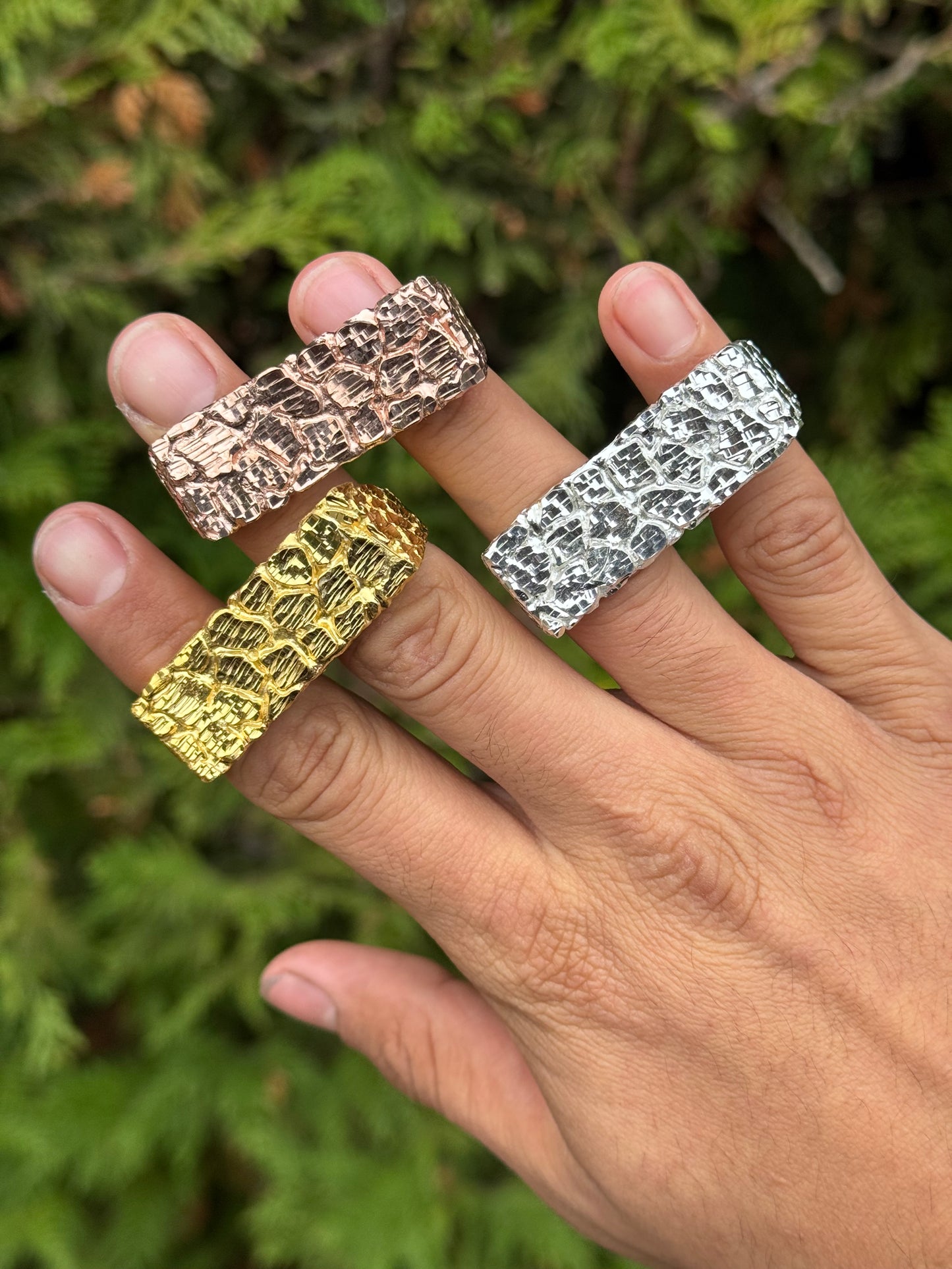 925 Silver Double Finger Nugget Ring Side View - D's Custom Jewelry
