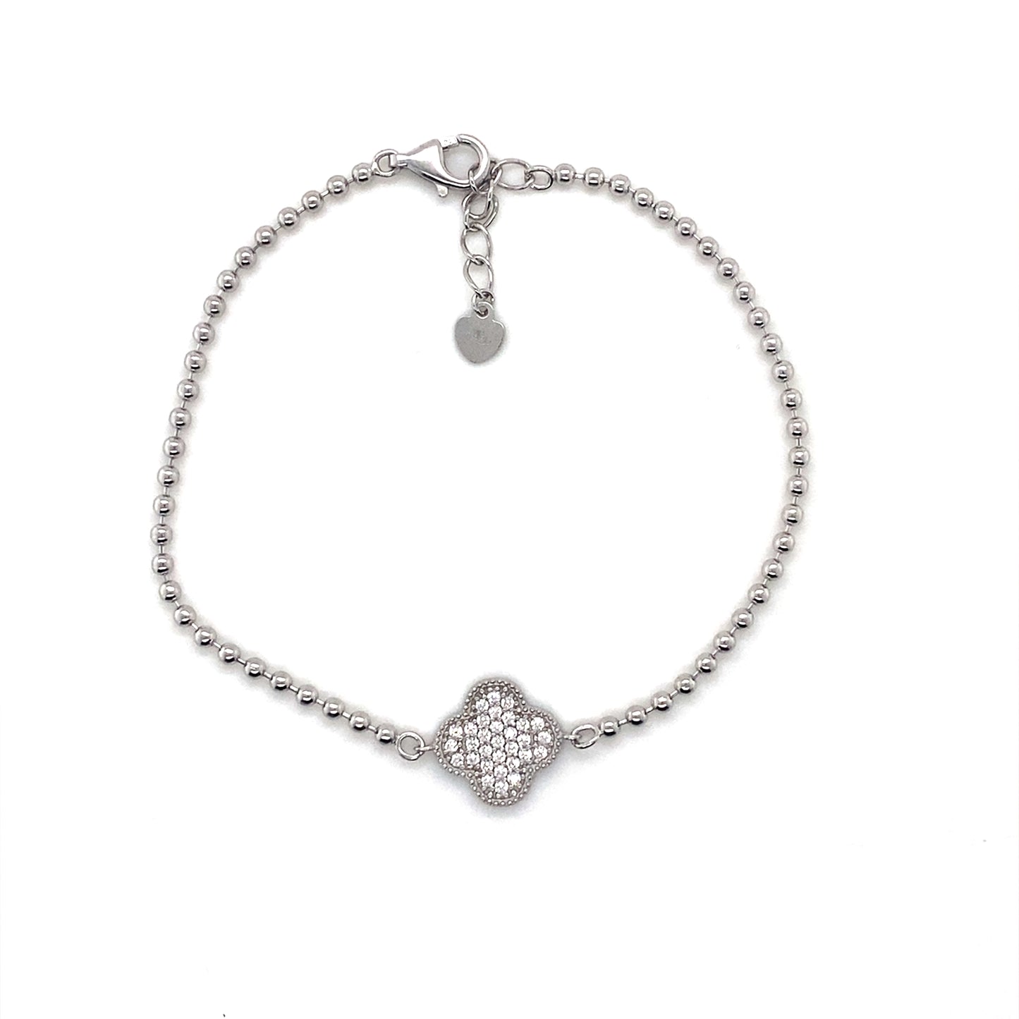 925 Sterling Silver Flower Bead Bracelet 8”