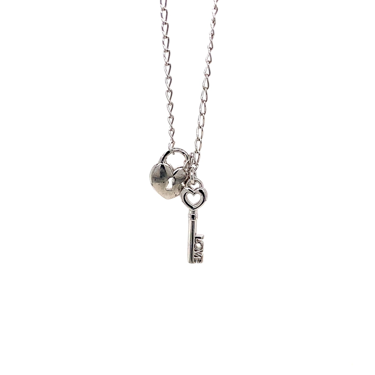 925 Silver Heart & Key 18” Necklace