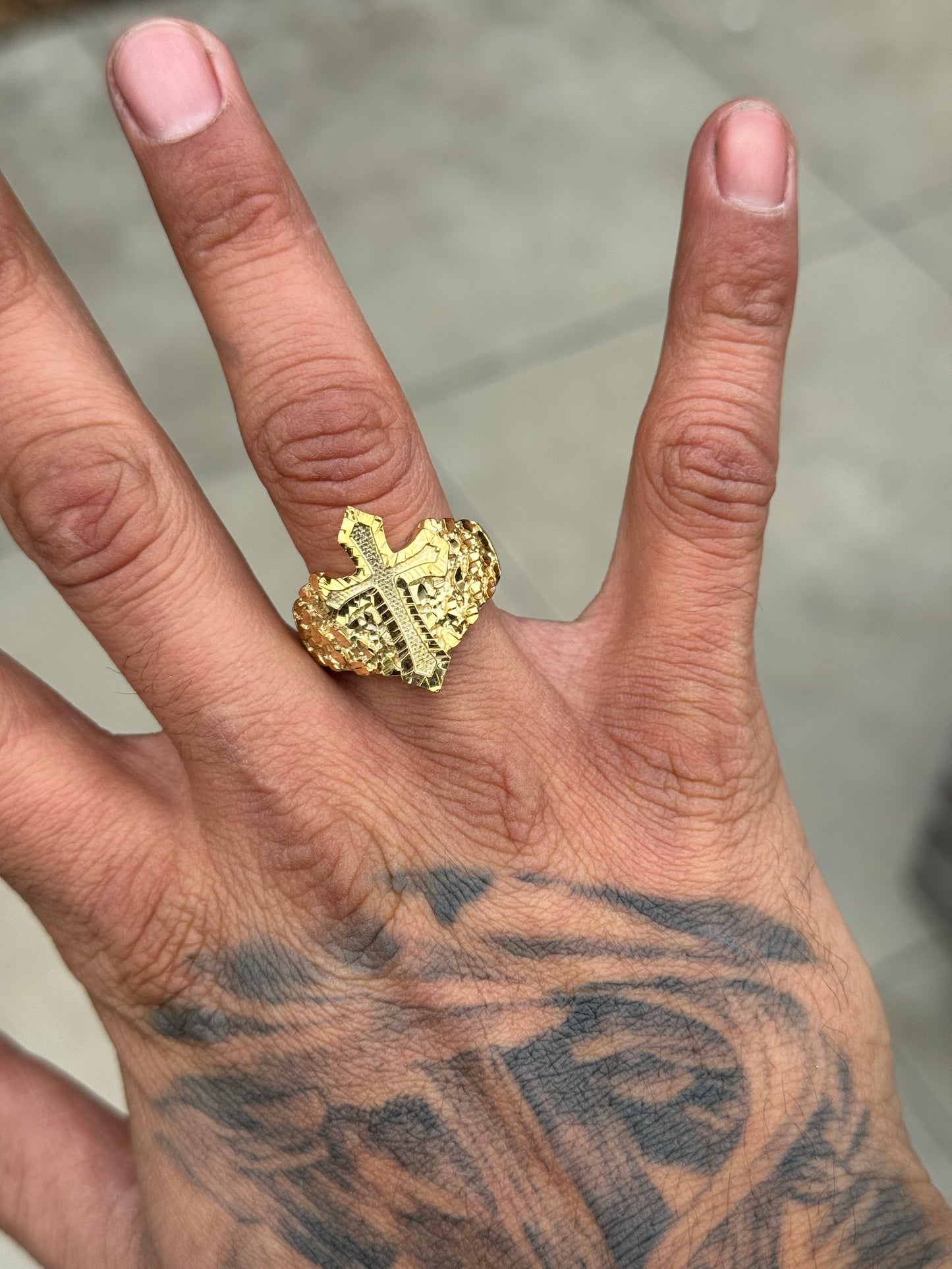 925 Silver Nugget Cross Ring