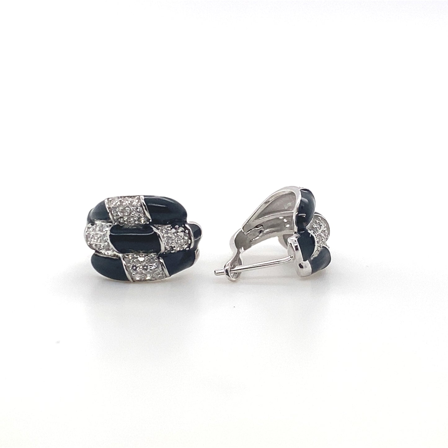 925 Sterling Silver & Black Enamel Round Earrings