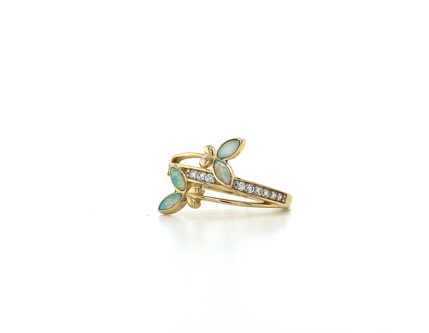 14K Yellow Gold Butterfly Ring Lab Created Opal