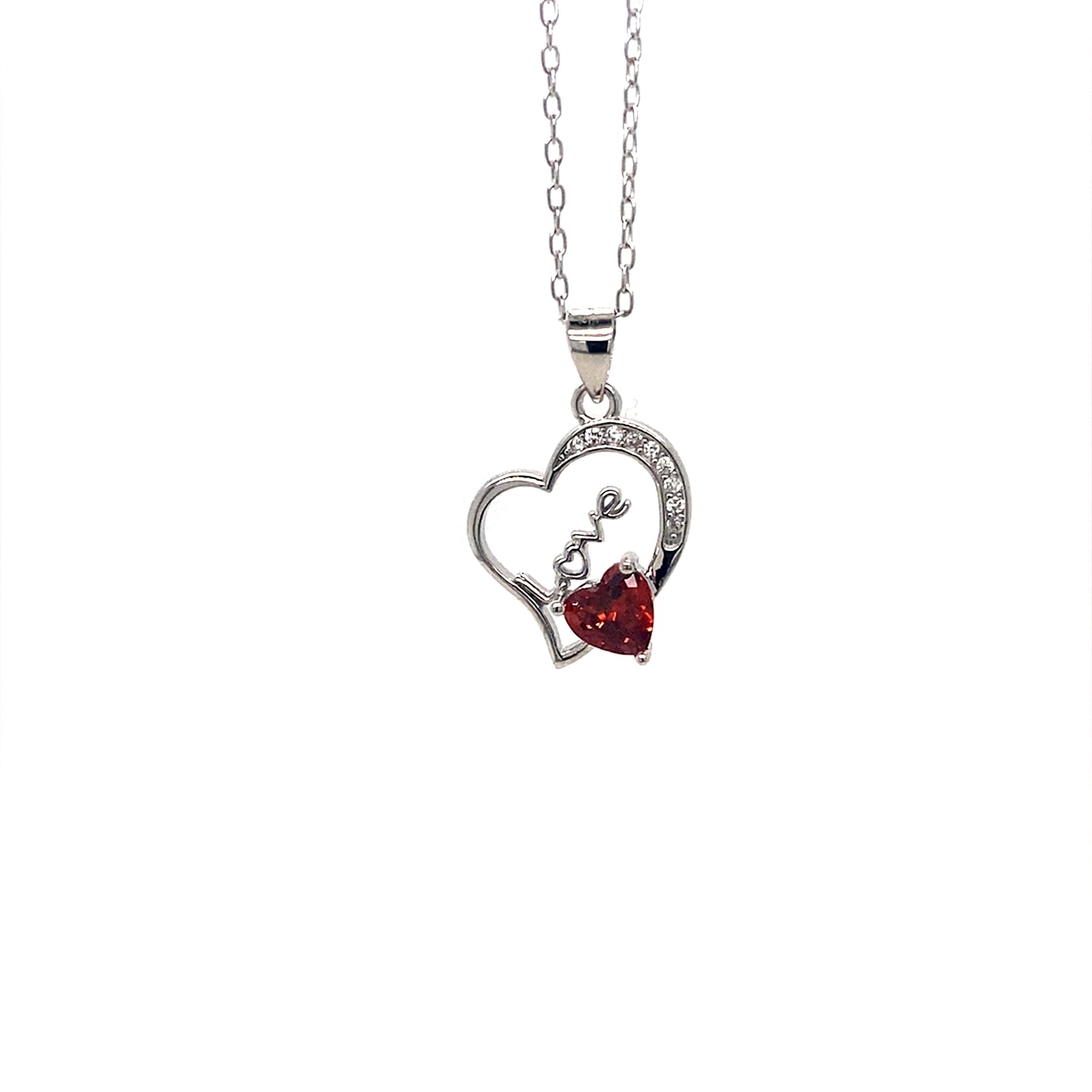 18” Necklace W/ Love Pendant In 925 Sterling Silver
