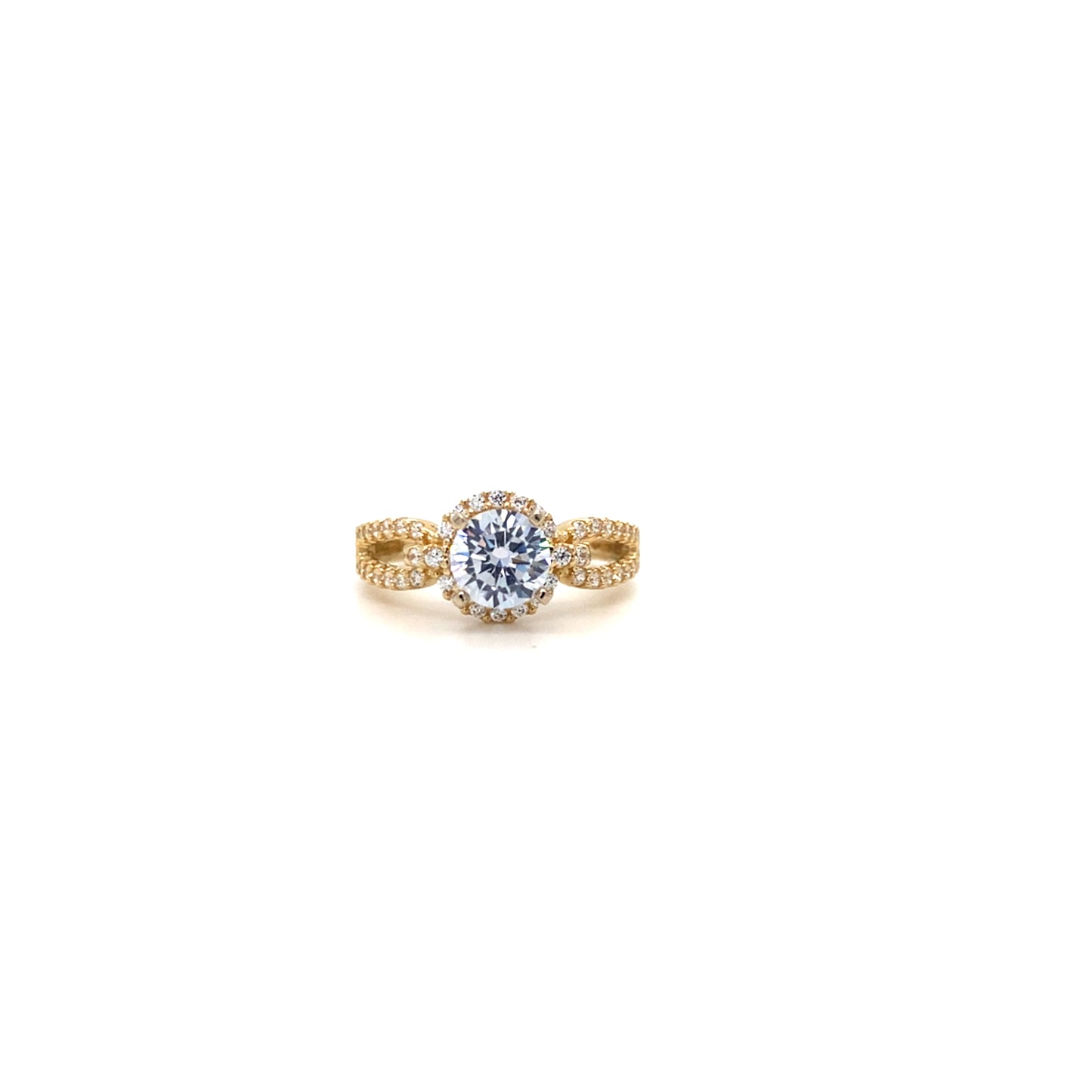 14K Yellow Gold Round Halo Engagement Ring Set