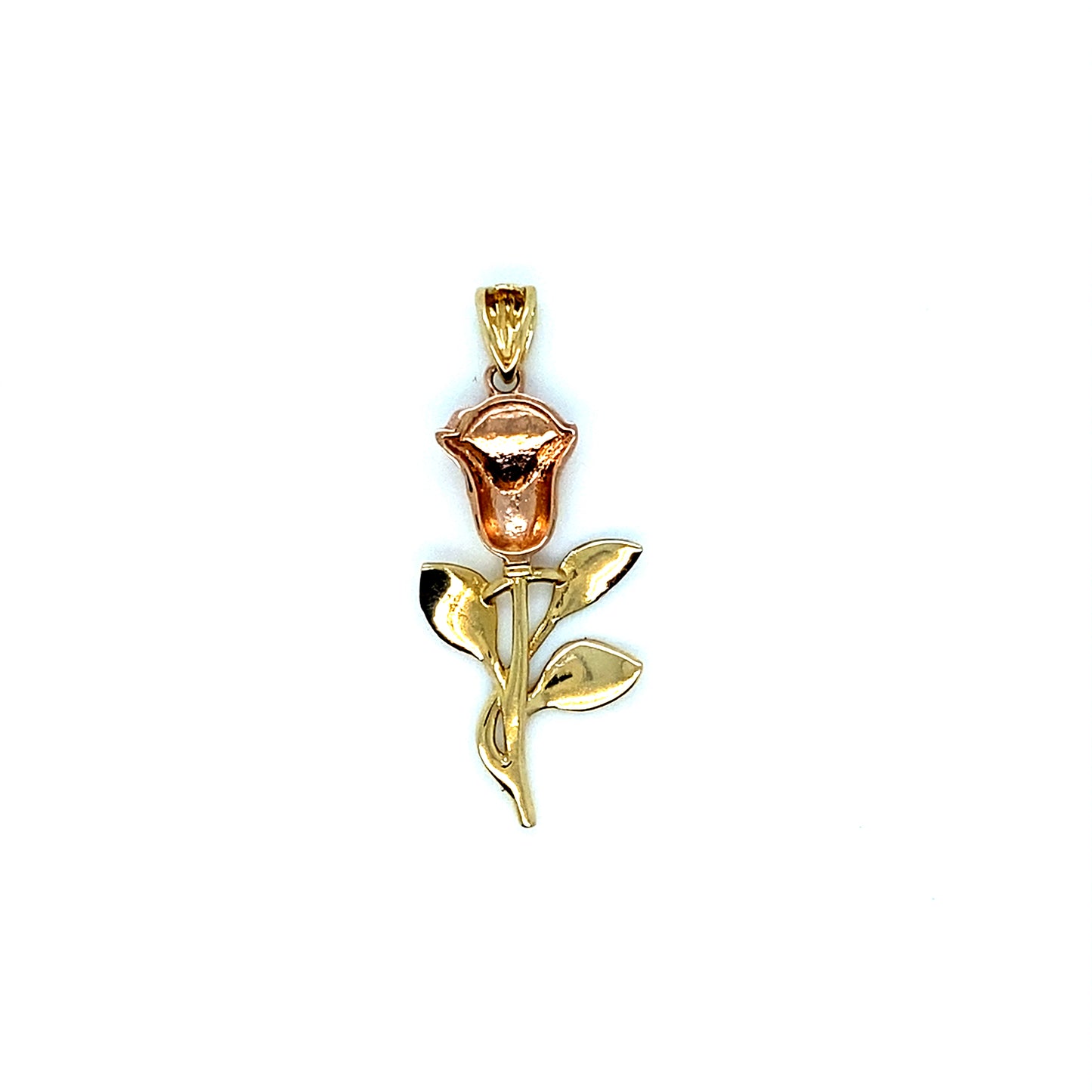 3-Tone 14K Rose Flower Pendant