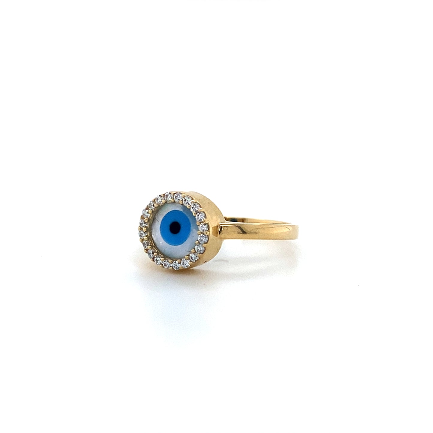 14K Yellow Gold Round Evil Eye Ring