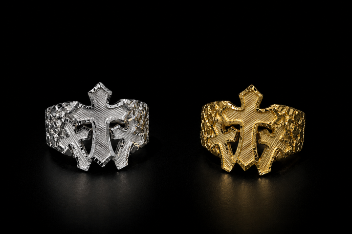 925 Silver Triple Cross Nugget Ring