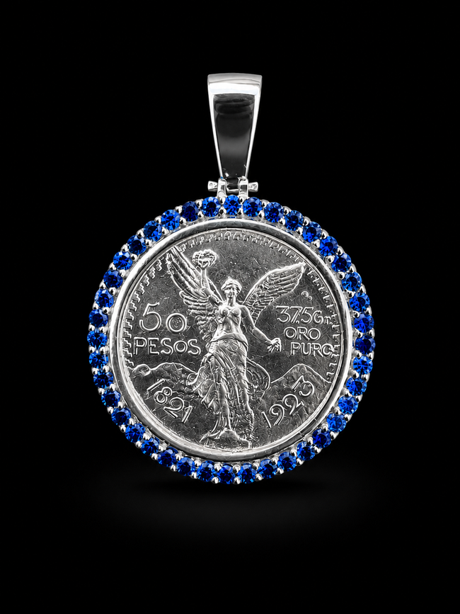 925 Silver Centenario Pendant W/ Blue Sapphire