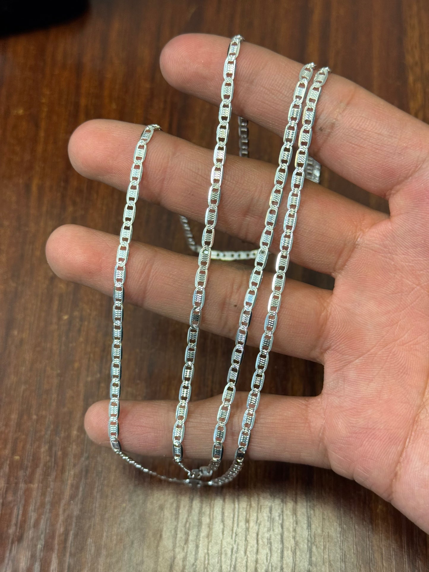 925 Sterling Silver 6 Sided Textured Valentino Chain Necklace