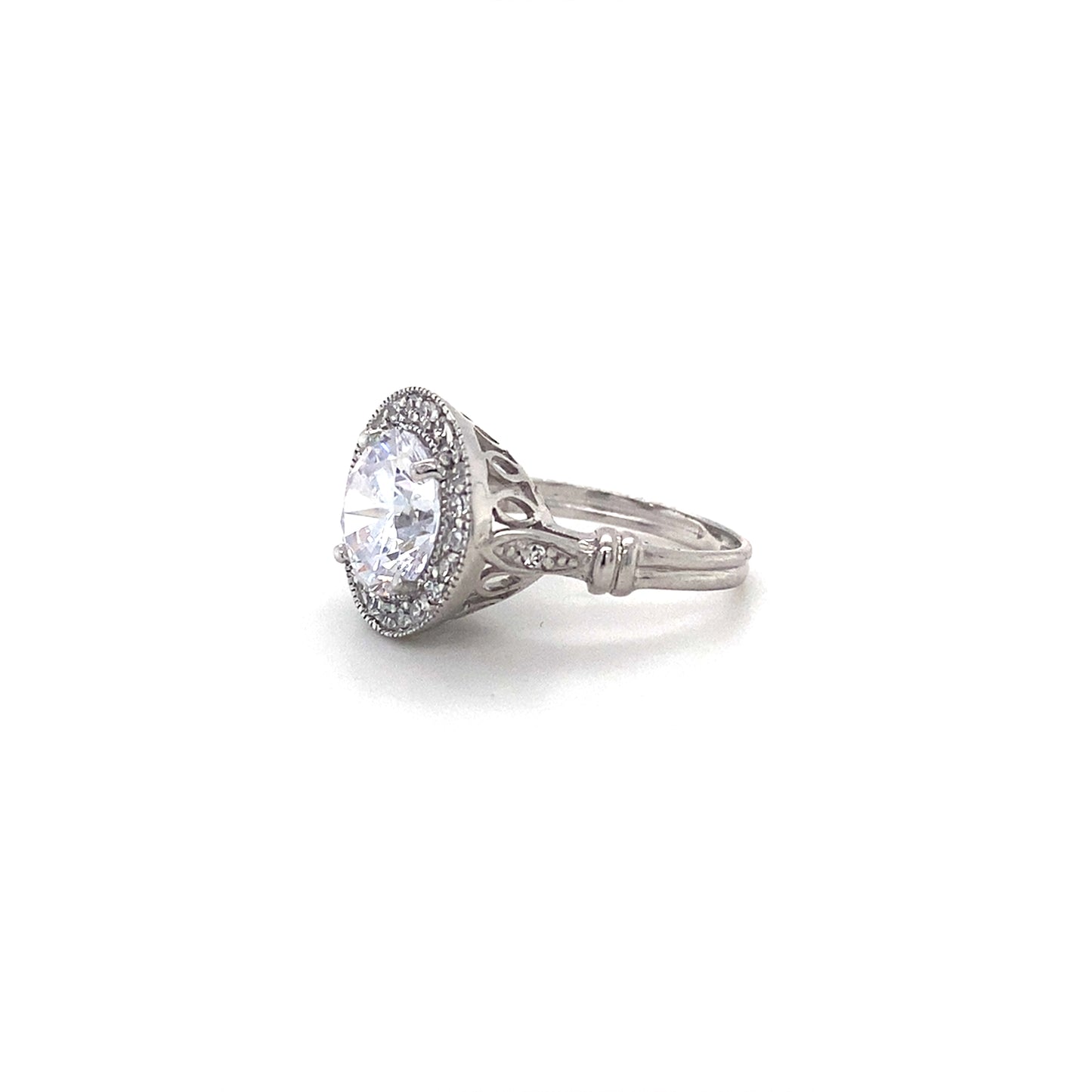 Halo Vintage Ring In 925 Sterling Silver CZ
