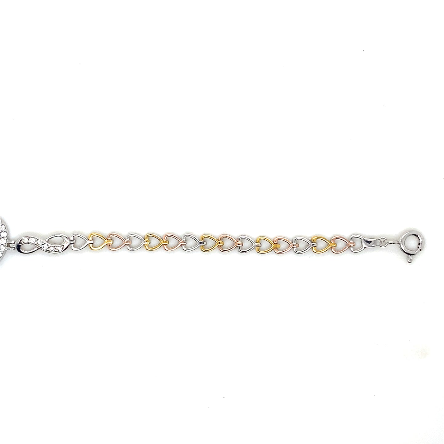 Three-Tone Plated Sterling Silver Diamond-Cut Heart Guadalupe Bracelet with Clear CZ – Adjustable (16.8mm x 15.1mm)
