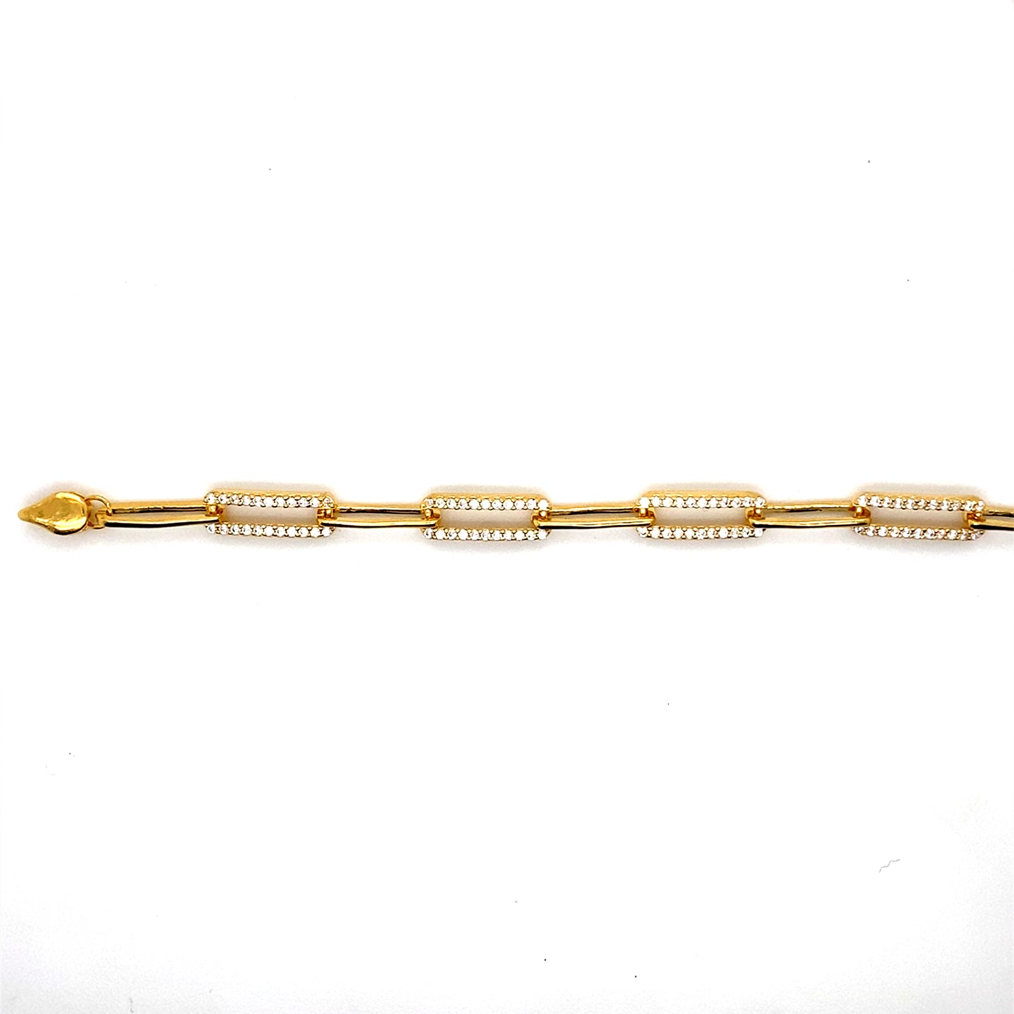 Gold-Plated Sterling Silver Paperclip Bracelet with CZ Accents