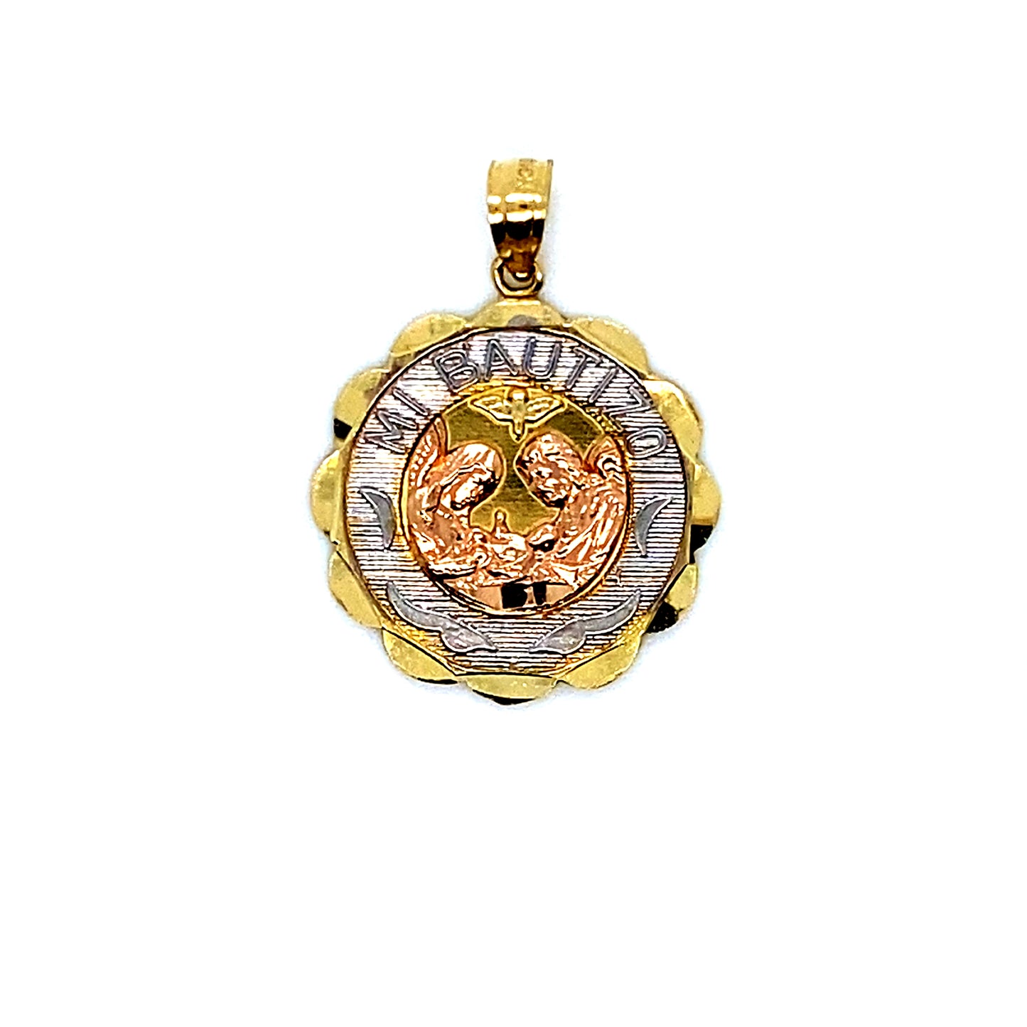 3-Tone Religious Baptism Charm Pendant 14K