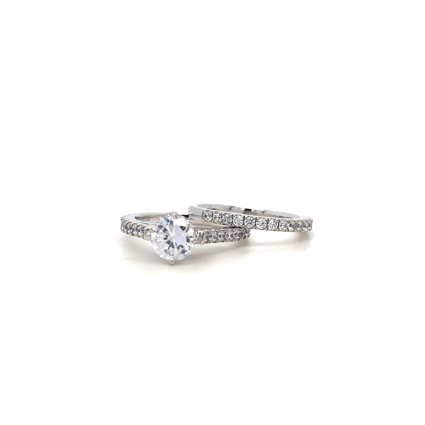 14K White Gold 4-Prong Engagement Ring Set