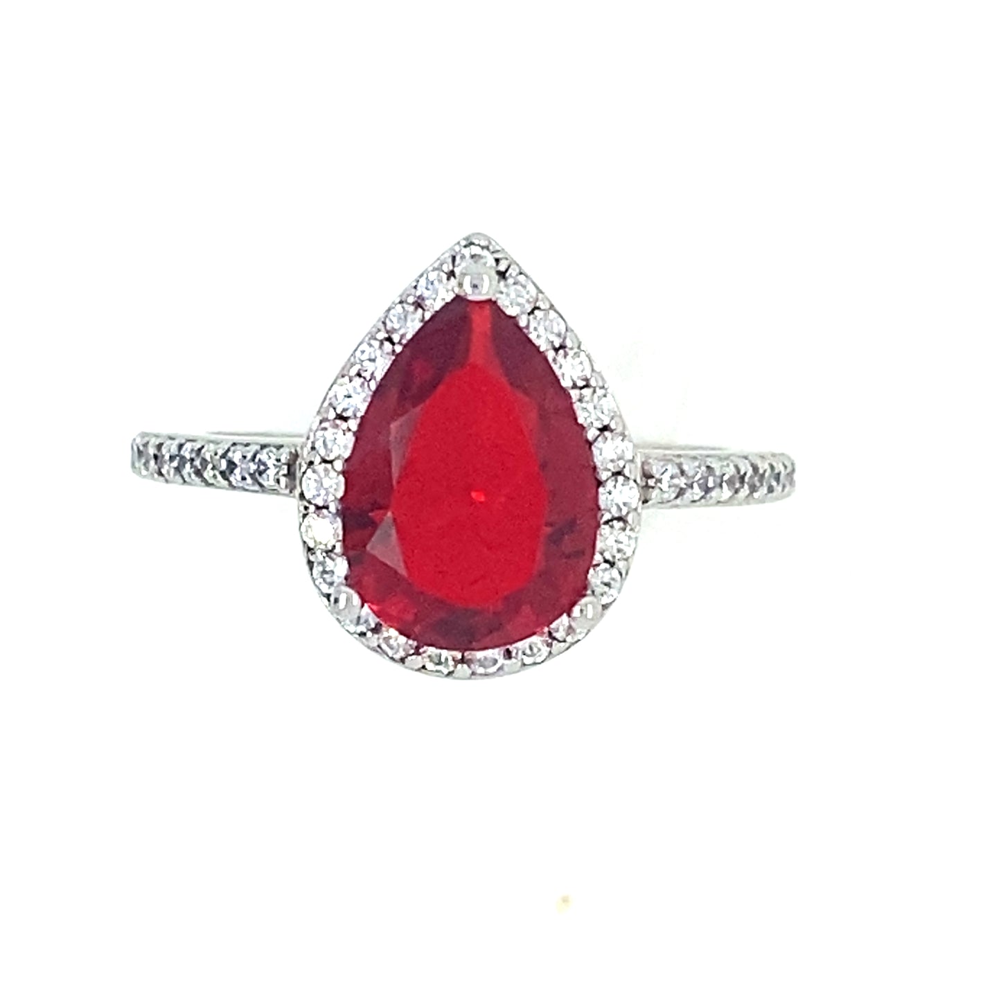 Red Ruby Pear Shaped Ring In 925 Sterling Silver