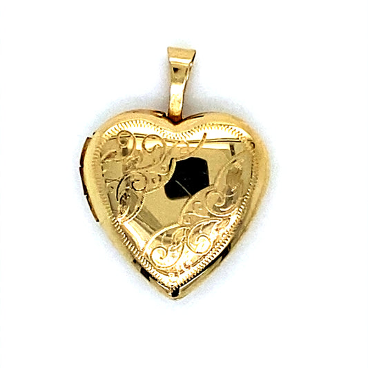 14K Yellow Gold Heart Locket Pendant