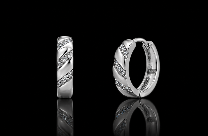 925 Sterling Silver Moissanite Pave Accent Hoop Earrings 13.3MM