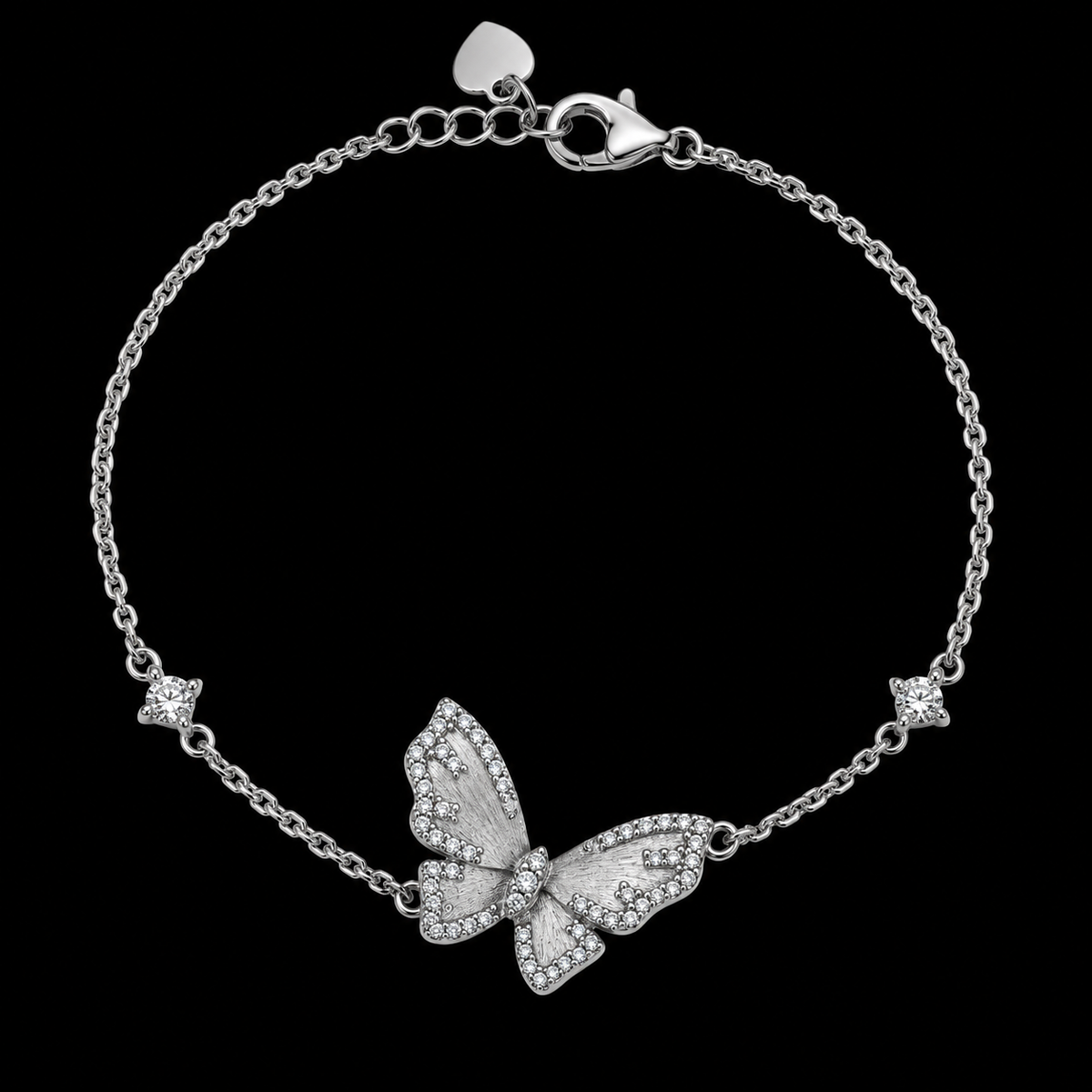 925 Sterling Silver Moissanite Butterfly & Solitaire Accent Bracelet