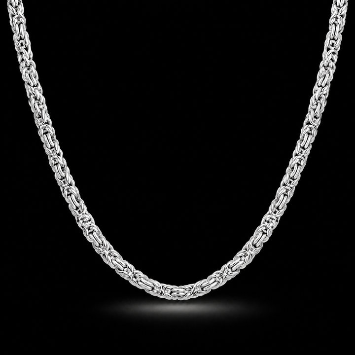 925 Sterling Silver 4.5MM Diamond Cut Square Byzantine Chain & Bracelet