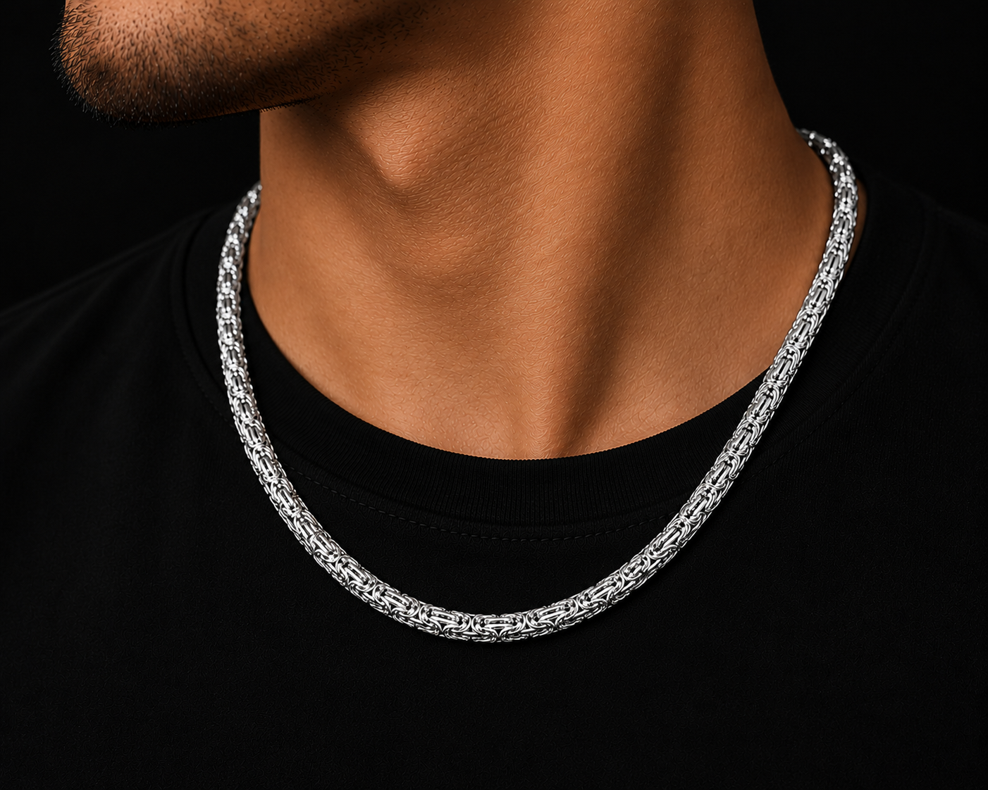 925 Sterling Silver 4.5MM Diamond Cut Square Byzantine Chain & Bracelet