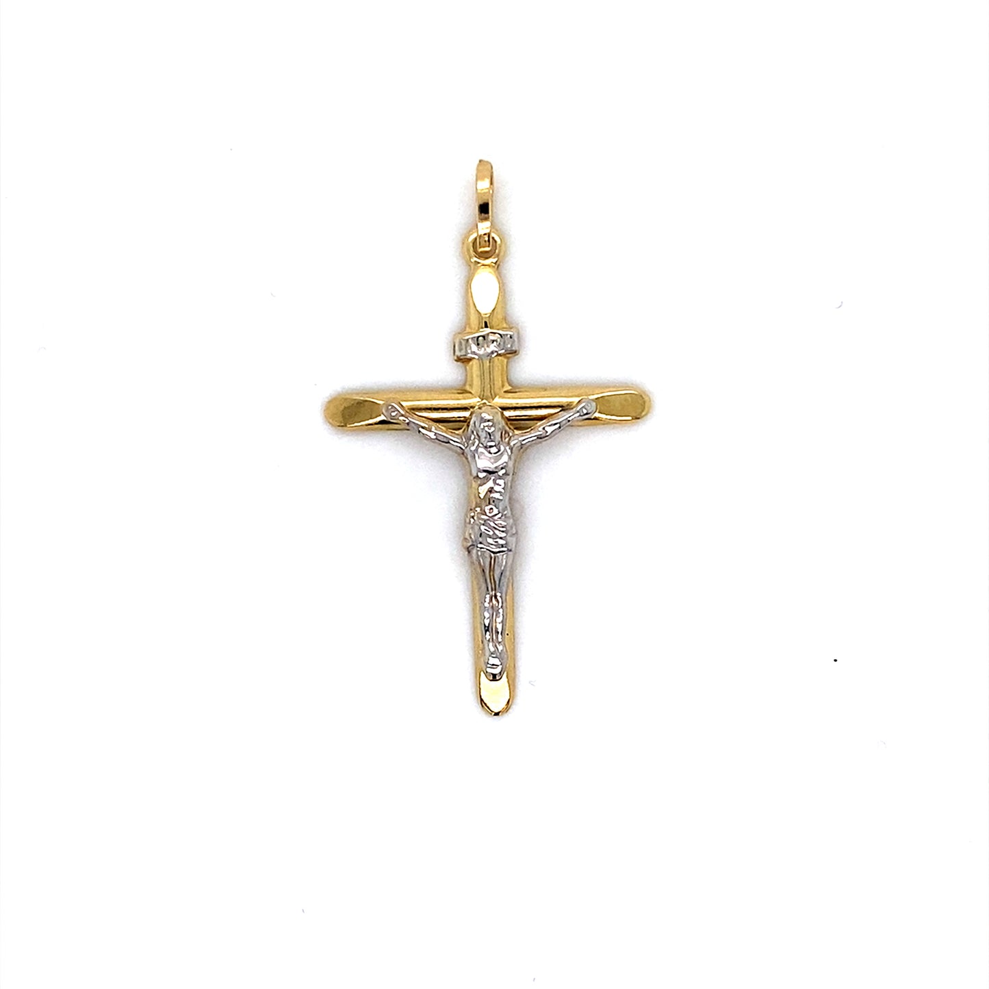 14K Two Tone Semi-Hollow Cross Pendant
