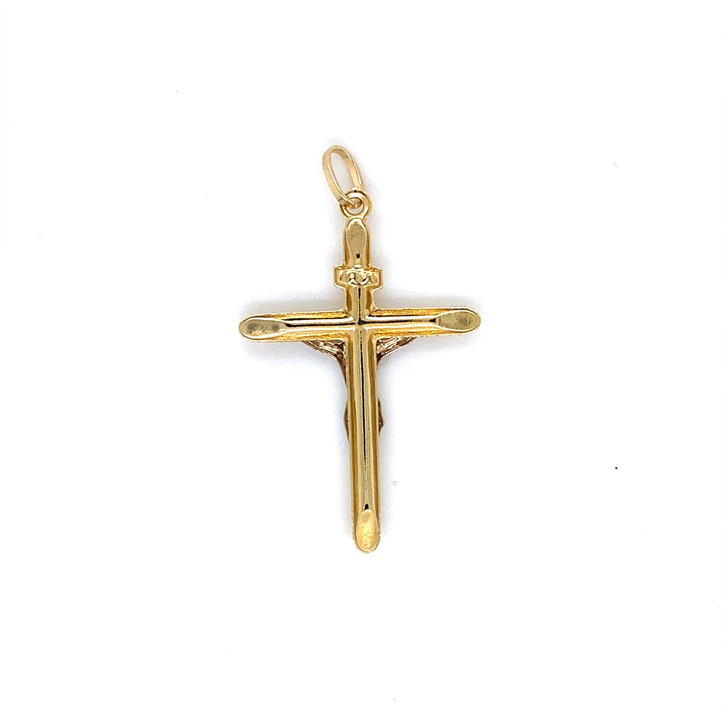 14K Two Tone Semi-Hollow Cross Pendant