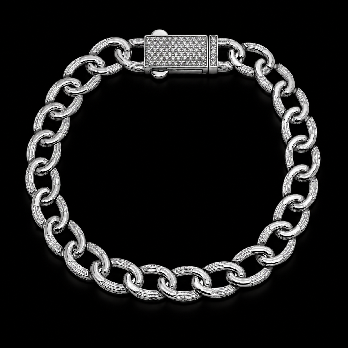 925 Sterling Silver Moissanite Lock Oval Link 8.5MM Bracelet