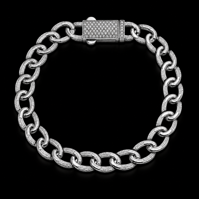 925 Sterling Silver Moissanite Lock Oval Link 8.5MM Bracelet