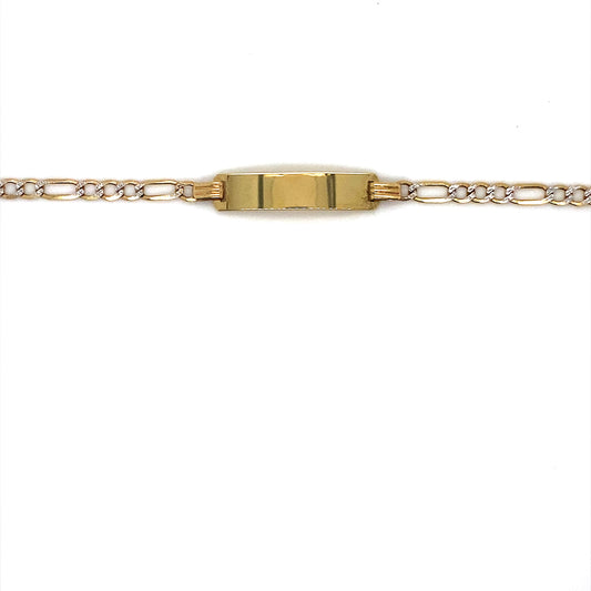 14K Yellow Gold Pave Figaro ID Bracelet 5 3/4”