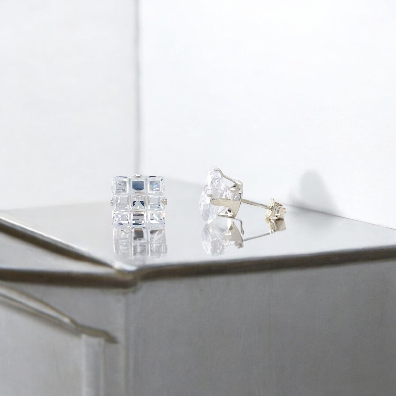 Invisible Cut 9MM Square Studs In 925 Sterling Silver