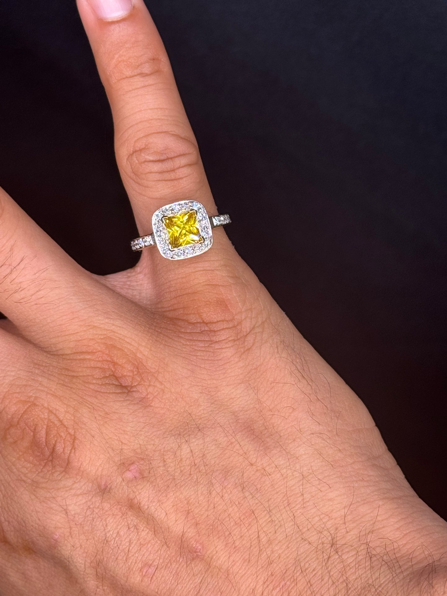 6.1 mm Princess Cut Citrine W/ Natural Diamonds In 14K Yellow Gold