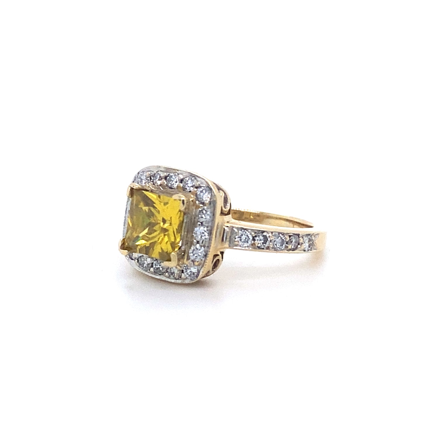 6.1 mm Princess Cut Citrine W/ Natural Diamonds In 14K Yellow Gold